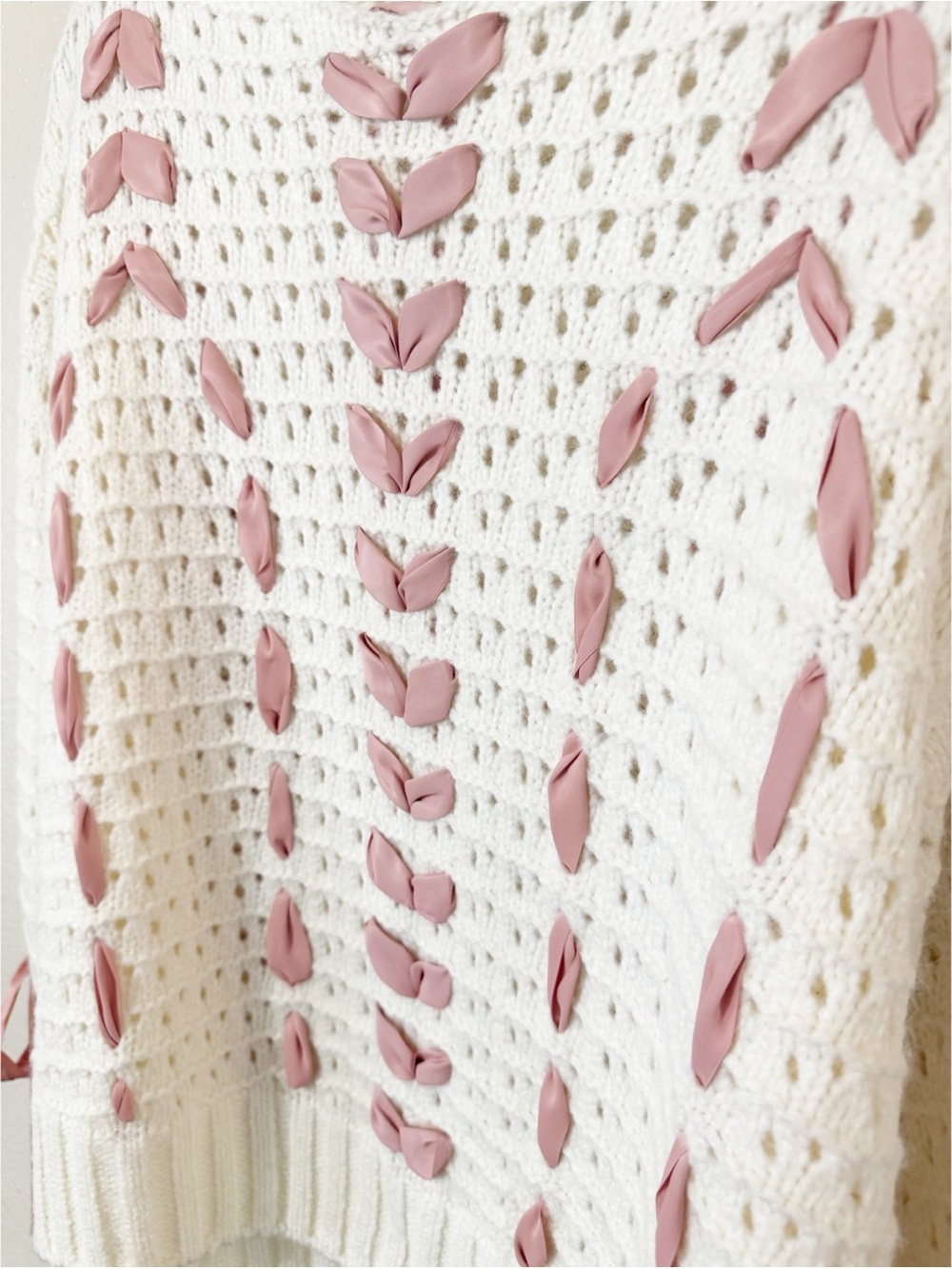 For Love & Lemons Laurel Oversized Cream & Pink Ribbon Sweater size small NEW - Picture 14 of 14